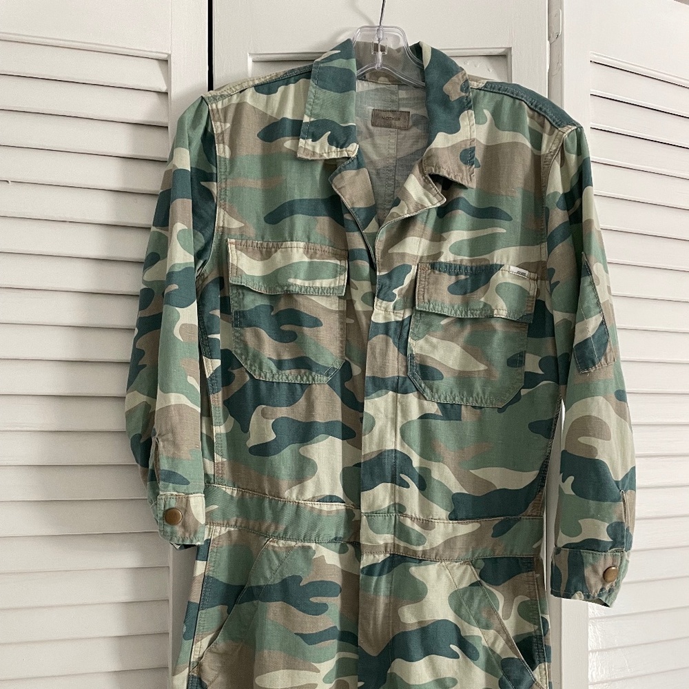 MOTHER The Fixer Short Romper | Blue Green Camo | Medium